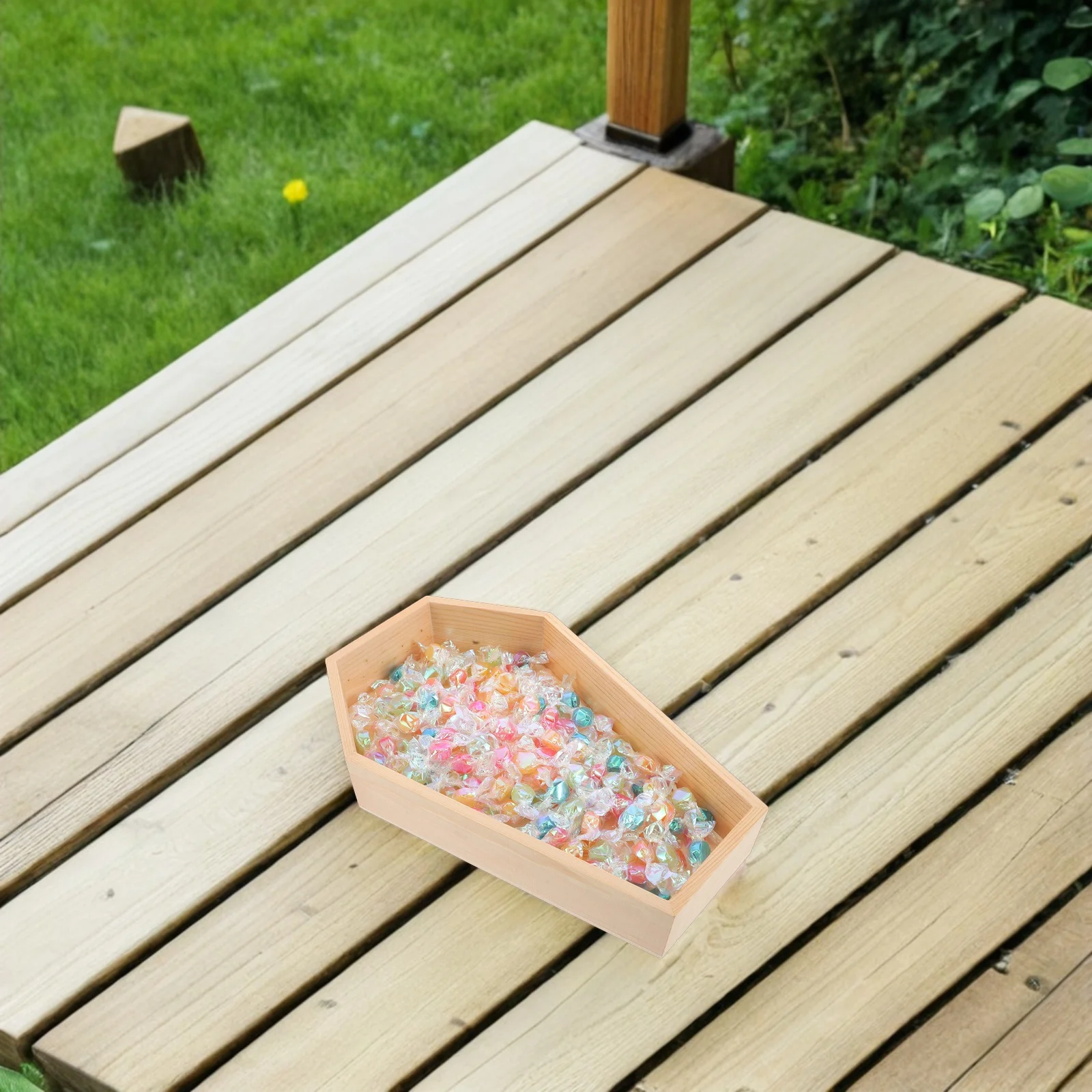 

11x7inch Wooden Coffin Tray Decorative Food Platter for Halloween Party Spooky Gothic Serving Tray Candy Storage Dish