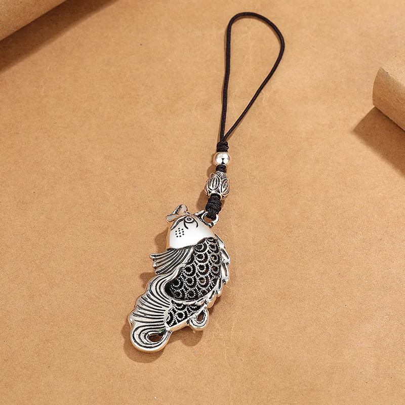 Exquisite Hollow Fish Pendant Car Accessories Women Blessing Top Grade Lotus Bead Woven Rope Key Chain For Men Jewelry