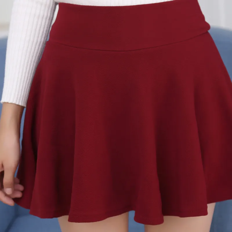 New Women Basic Skirts Summer Flared Casual Mini Skater Shorts Skirt Fashion School Pleated Fluffy Plus Size 5XL Red Short Skirt