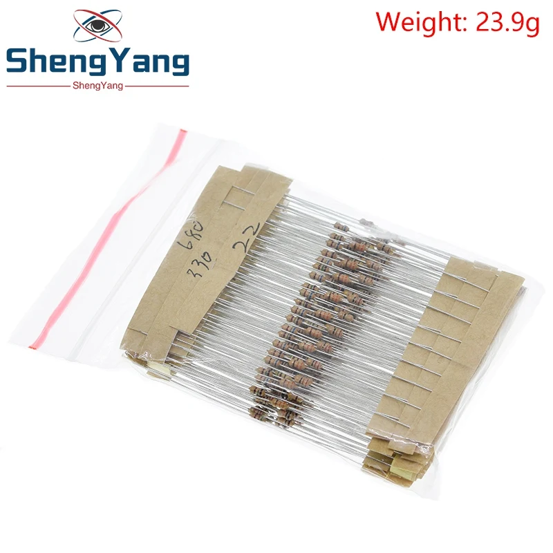 TZT 600pcs/set 30 Kinds 1/6W Resistance 5% Carbon Film Resistor Pack Assorted Kit 1K 10K 100K 220ohm 1M Resistors 300pcs/set