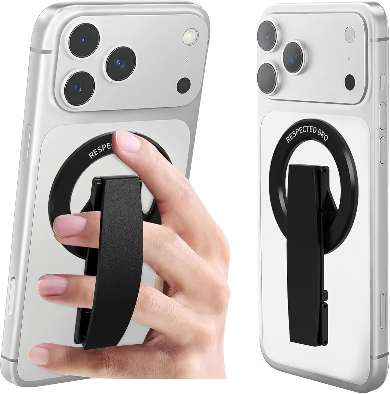

RESPECTED-BRO-Magnetic-Phone-Grip-Stand, Magnetic Phone Ring Holder Kickstand with Silicone Finger Strap, Compatibility for iPho