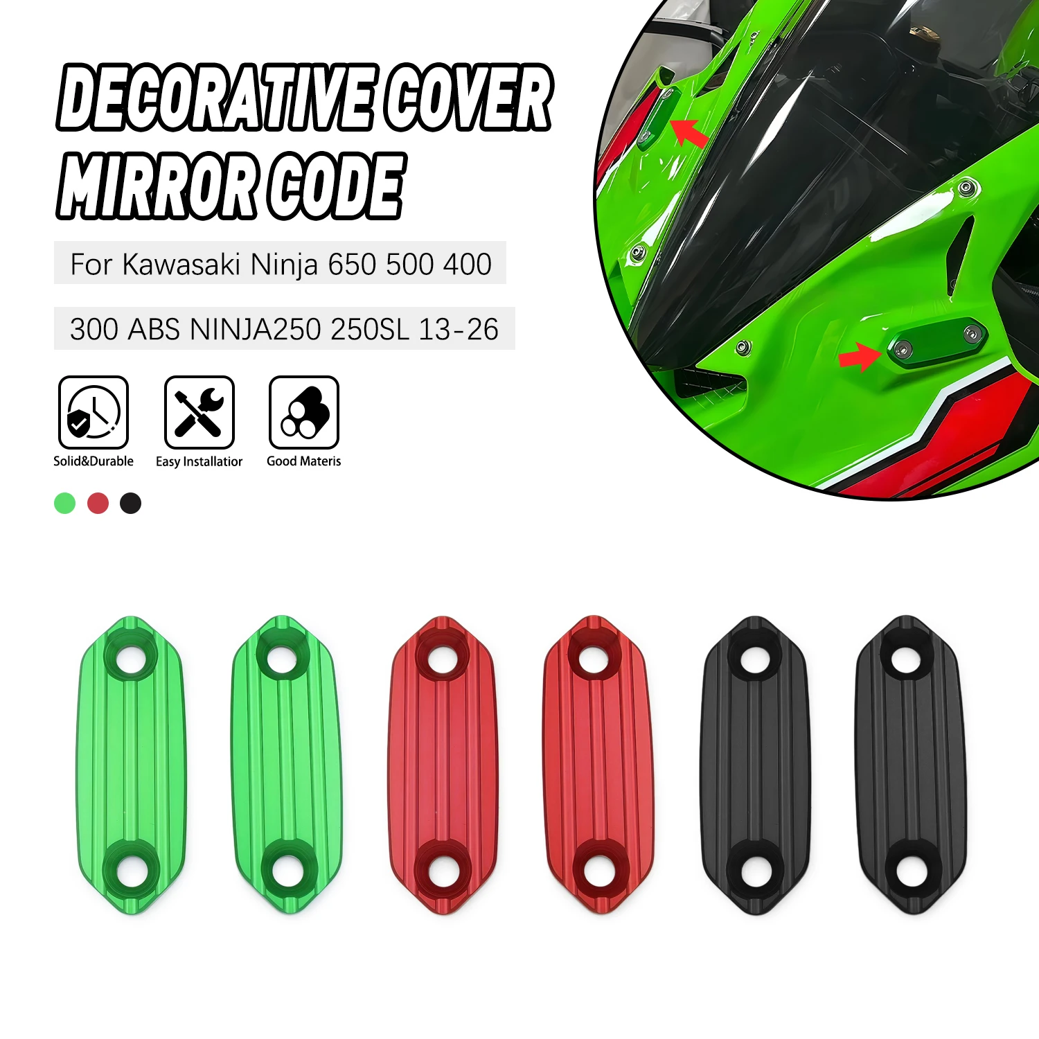 

Rearview Mirror Block Off Base Plates Cover Hole Cap For Kawasaki Ninja 650 500 400 300 250 ABS KRT EX300 EX400 EX650