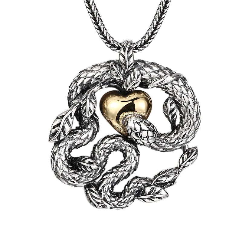 

925 Sterling Silver Vintage Serpent Pendant Gothic Unisex Necklace Oxidized Antique Jewelry