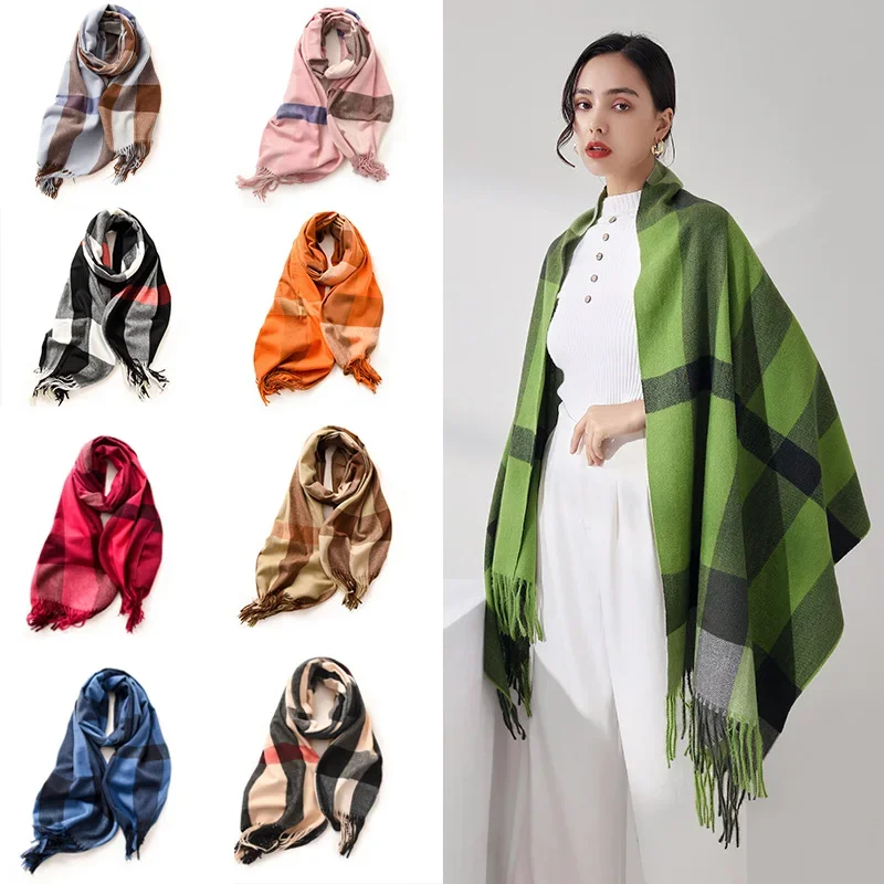 ฤดูหนาวผ้าพันคอลายสก๊อตผู้หญิงนุ่มผ้าคลุมไหล่หนาผ้าพันคอผ้าพันคอผ้าพันคอสุภาพสตรีสายรุ้งพู่ผ้าพันคอ Hairy พิมพ์ผ้าคลุมไหล่