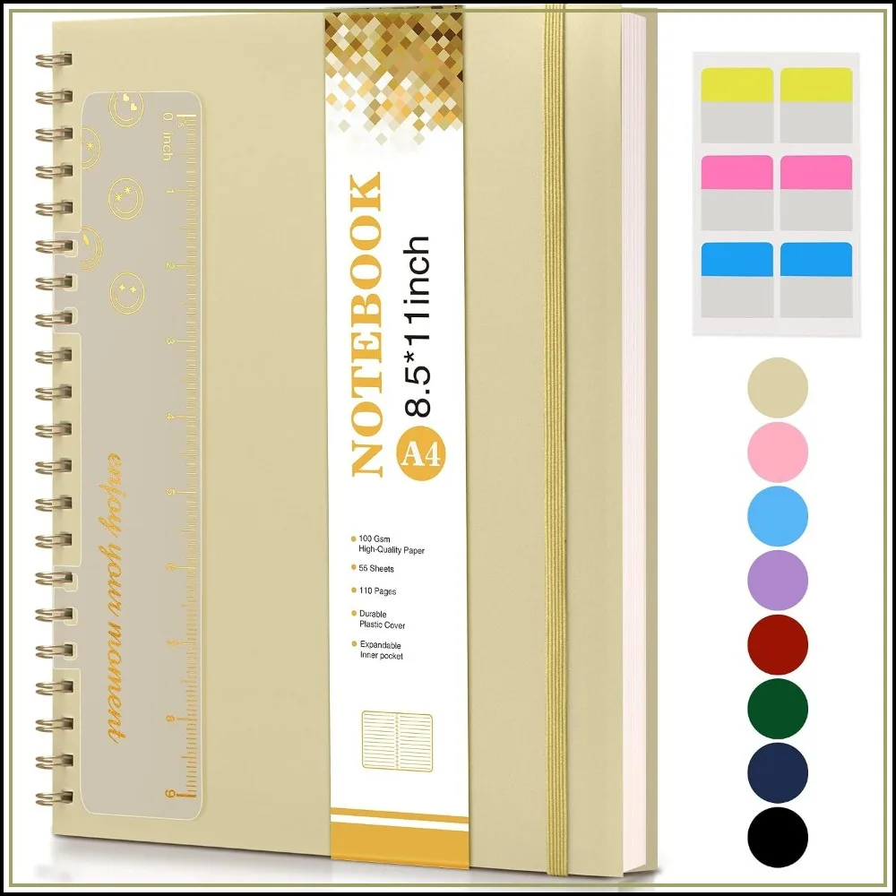 A4 Spiral Notebook 8.5x11, College Ruled, 100GSM Hard Cover, Yellow - Premium Journal for Work & School