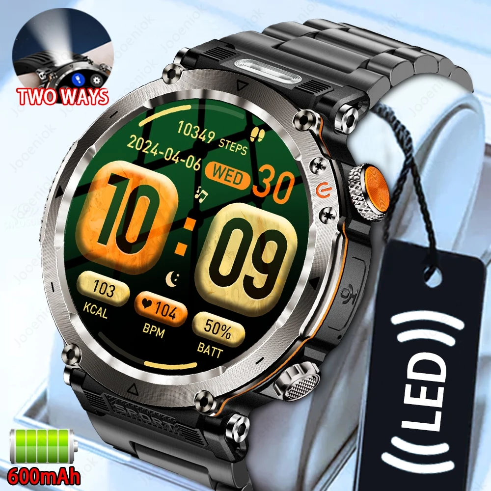 Men's Outdoor Sports Rugged Smart Watch Flashlight Bluetooth Call IP68 Waterproof Watch Money Checking Light Health Smartwatch