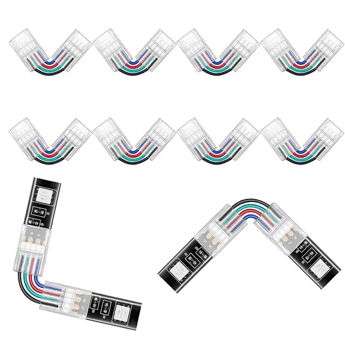 Imagen 2 del producto Tira de LED de 8mm, 10mm de ancho, esquina derecha, 2 pines, 3 pines, 4 pines, conectores de cristal sin soldadura para esquina de tira COB 5050 2835 WS2812B WS2812