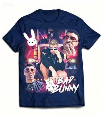 Retro Bad Bunny Collage 2026 Portrait Bunny Logo Pattern Cotton Men's and Women's Universal Fan Tour T-shirt