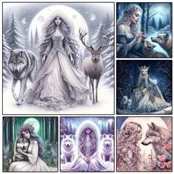 5D Full Diamond Art Painting New Collection Fairy Woman and Wolf Mosaic Picture Rhinestone Embroidery Animals Cross Stitch