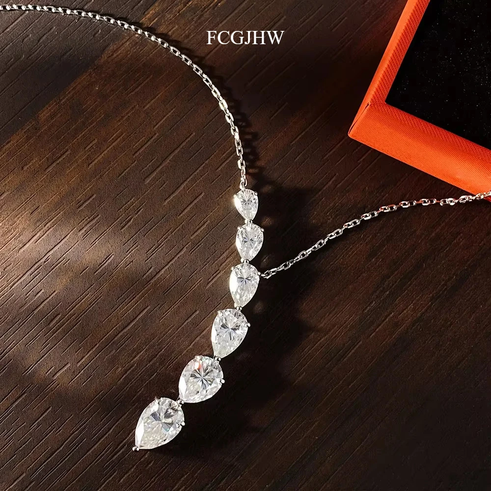 Moissanite Pendant Necklace Solitaire - FCGJHW 7,6 ct Birnenförmiger Moissanit-Anhänger Halskette