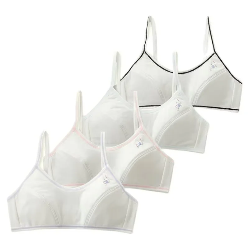 4 Pcs/Lot Girls Brassiere Cotton Solid Girls Bra Back Buckle Design Adolescent Girls Training Bras Breathable Teenage Girl Tops