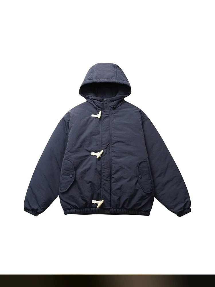 

Nted American Retro Buttoned Hooded Cotton Jaet for Men Winter New Thiened Warm Loose Cotton Coat Youth Casual Nylon Fiber