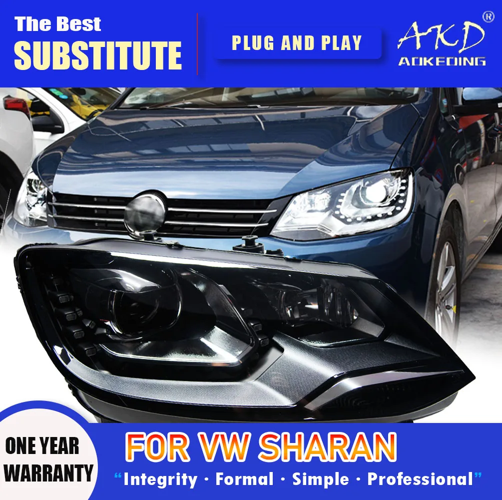

AKD Head Lamp for VW Sharan LED Headlight 2012-2018 Headlights Sharan DRL Turn Signal High Beam Angel Eye Projector Lens