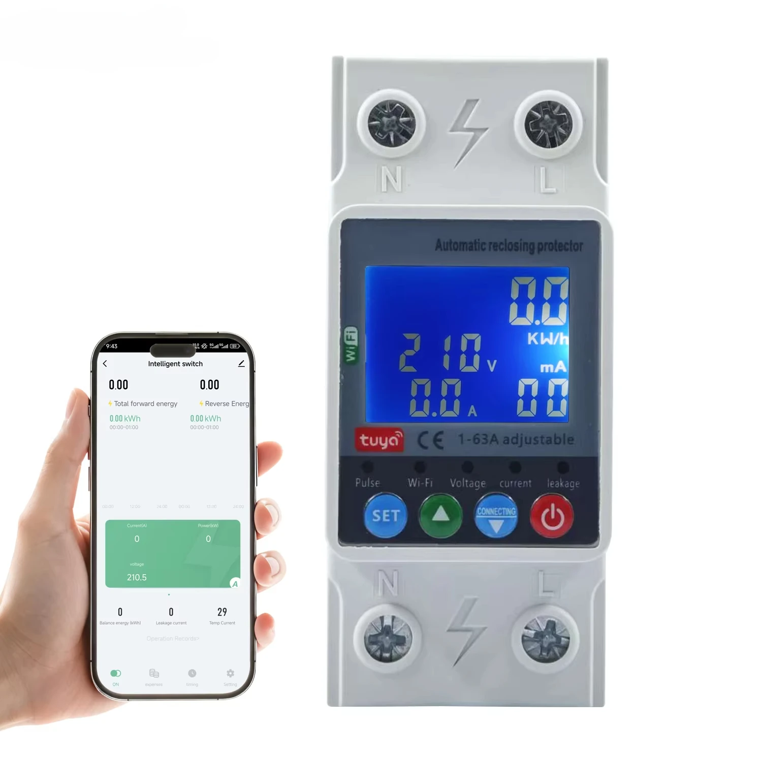WiFi Smart Energy Meter Multifunctional Single Phase 63A Prepaid Meter with UV Protection and Color Display