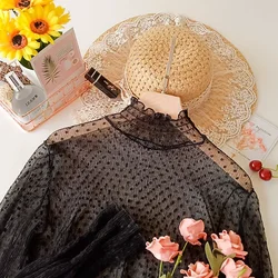 Autumn Women Thin Black Lace shirt Sexy Turtleneck Long Sleeve Slim Lace Crochet Patchwork Tops Fashion women clothing