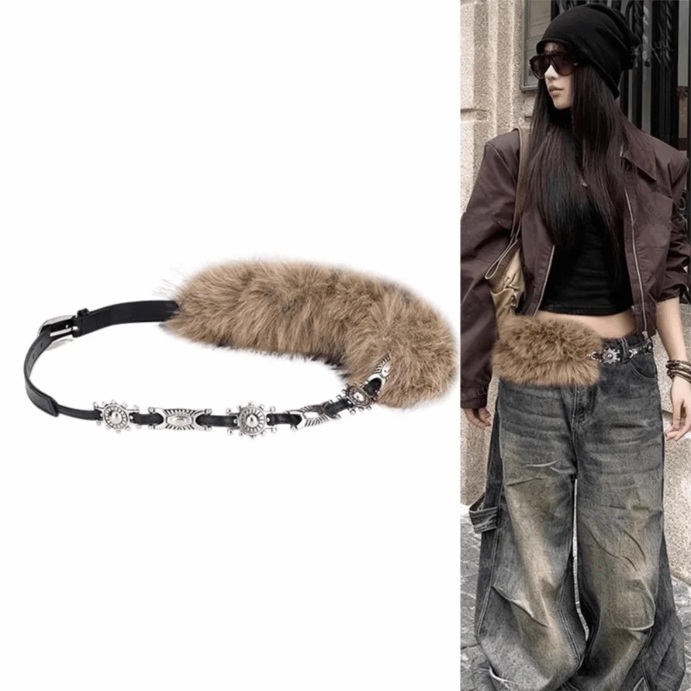 بسيطة بو الجلود الجلود الفراء حزام فتاة حار نمط فاسق أفخم حزام تنوعا الكورية نمط Y2K زنار الإناث/الفتيات