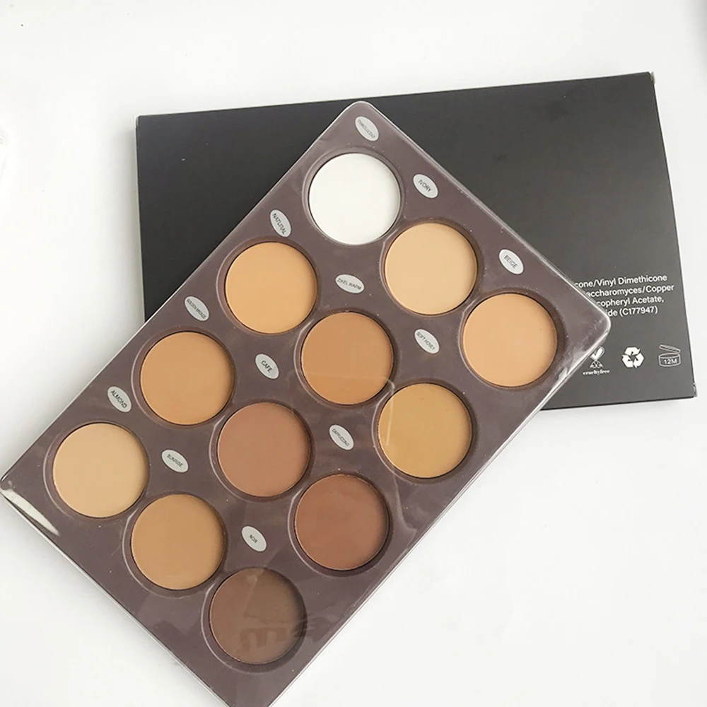 12-Color Private Label Concealer Pressed Powder Custom Logo Blemish & Contour Palette Foundation Contouring Brighten Face Makeup