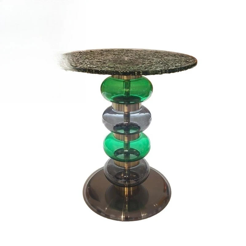 High-end light luxury style, modern corner table, living room decorations, small golden round table, stained glass