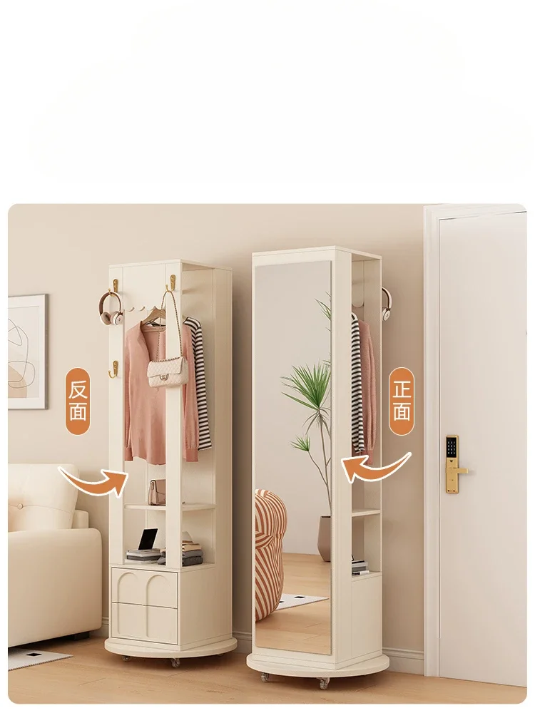 Floor Rotatable Mobile Home Retractable Dressing Mirror Coat Rack Multi-Functional Integrated