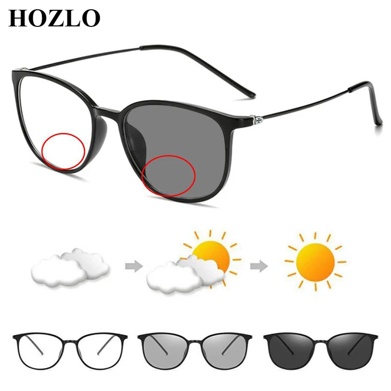 Fashion Retro Men TR90 (Anti Blue Light) Photochromic Bifocals Reading Sunglasses Women Look Near Far Hyperopia Glasses Oculos