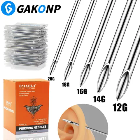 300/200/100pcs Piercing Needles Disposable Sterile Puncture Needles 12-20G Medical Body Piercing Needle for Nose Stud Lip
