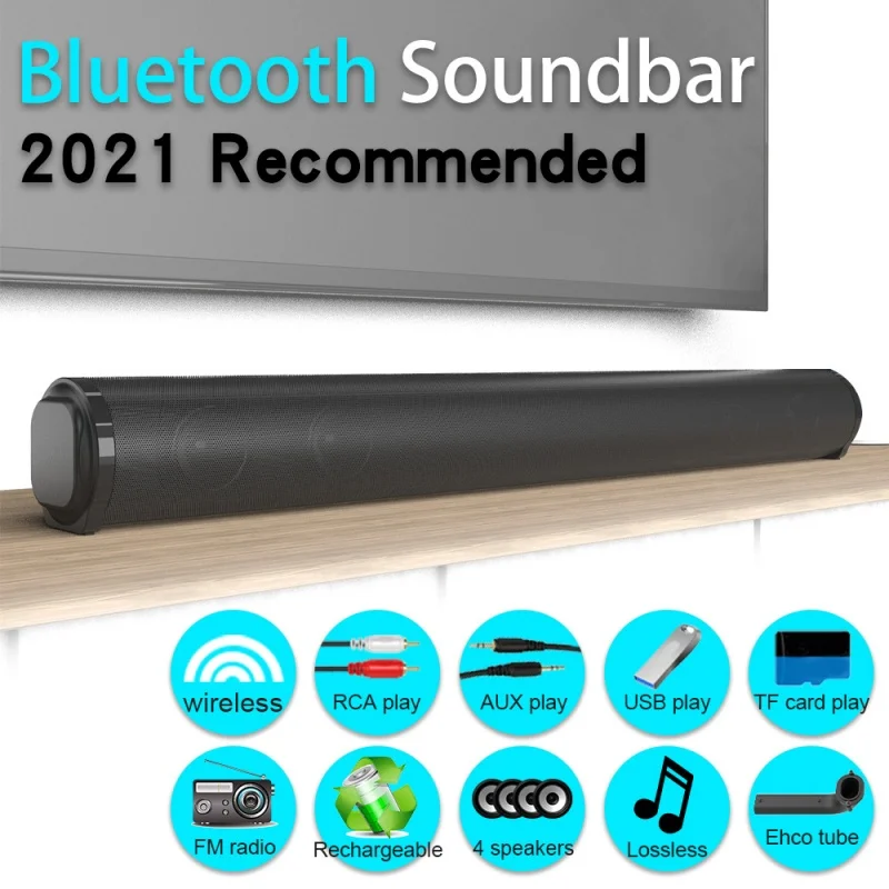 

BS-10 BT5.0 Sound Blaster TV Soundbar Metal Cylinder Remote Control Home Theater Echo Wall Sound System Suitable for PC FM/TWS