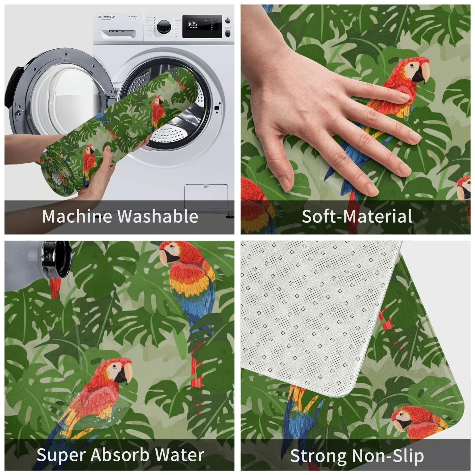 Tropical Parrot Jungle Floor Mat Flannel Non-Slip Door Mat Decorative Home Rug