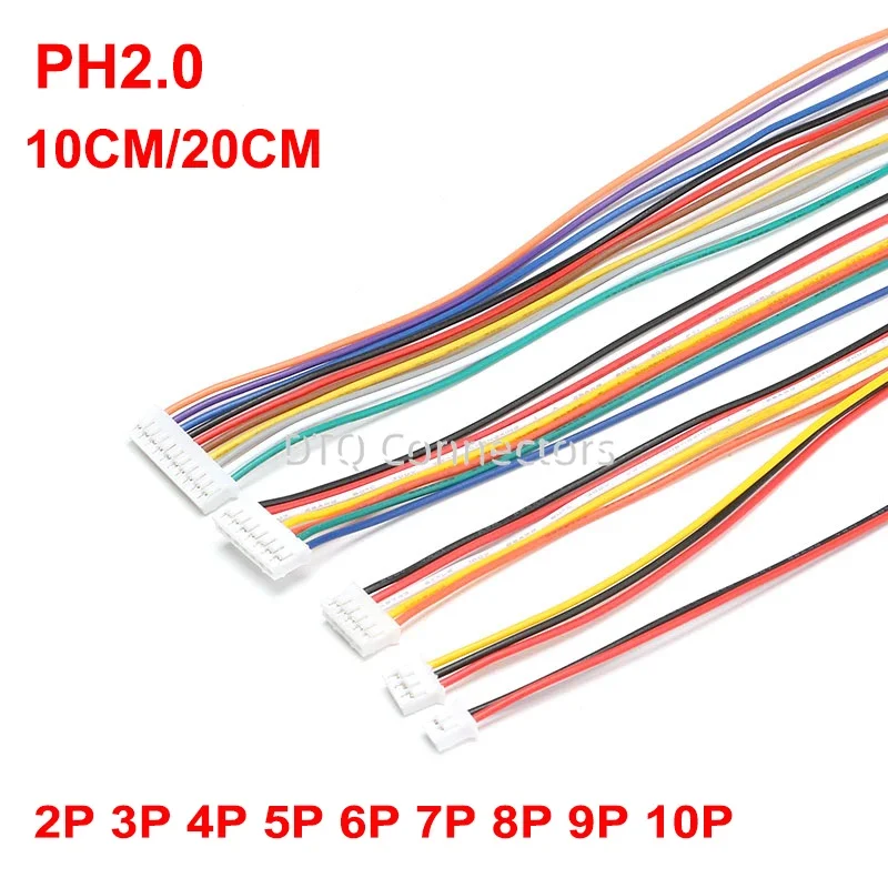 

10PCS PH2.0 Single Head Male Plug Connector 2.0mm Pitch 26AWG with 100mm/200mm length Wires Cables Connect Terminal Plug