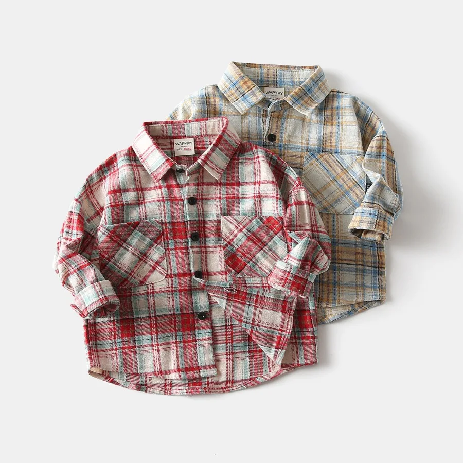 Plaid Boys Shirts Quality Kids Tops Fall Spring Children's Clothes