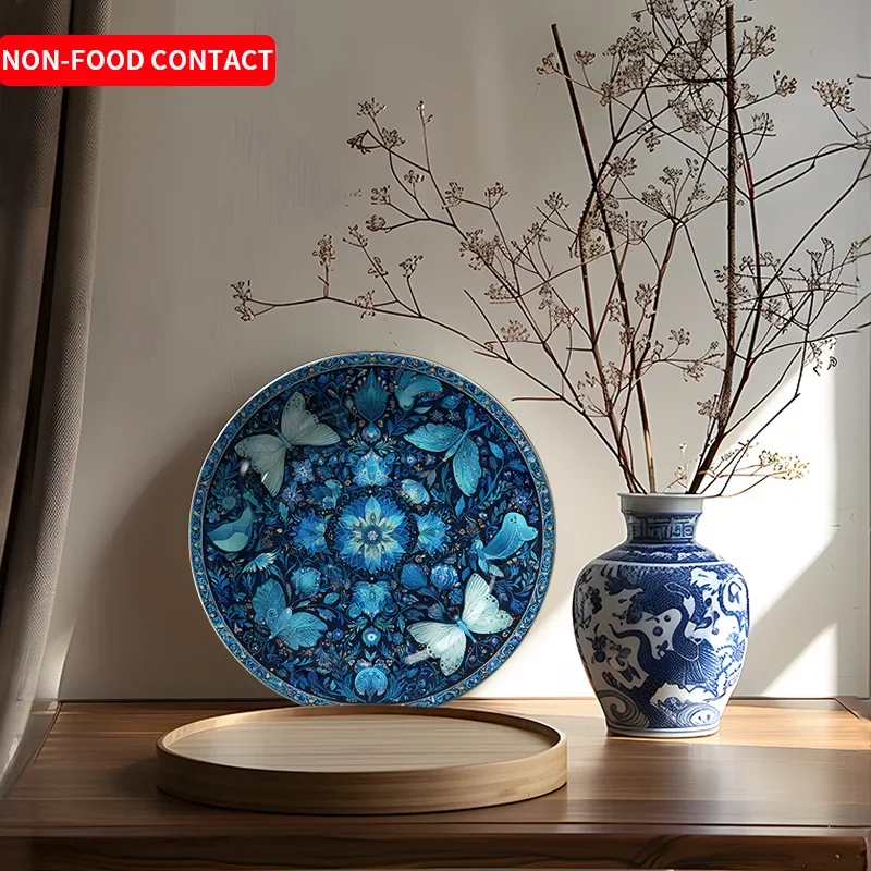 Vintage Elegant Butterfly & Floral Ceramic Decorative Plate - Round Non-Food Contact Wall/Tabletop Art Piece Suitable for Home