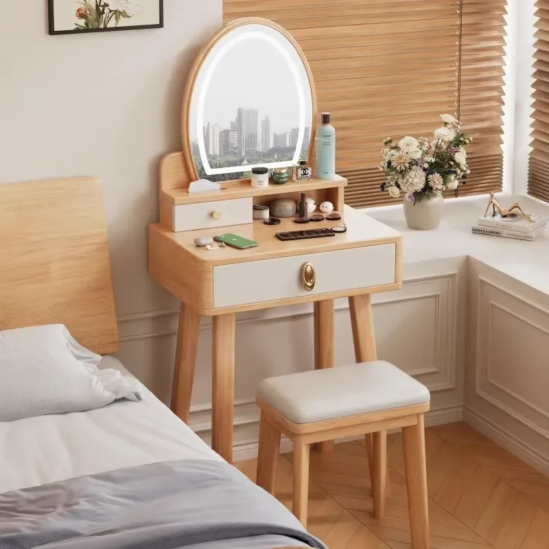 Simple Modern Dressing Table with Mirror and Drawers, Affordable Makeup Vanity with LED Light, Bedroom Furniture for Home