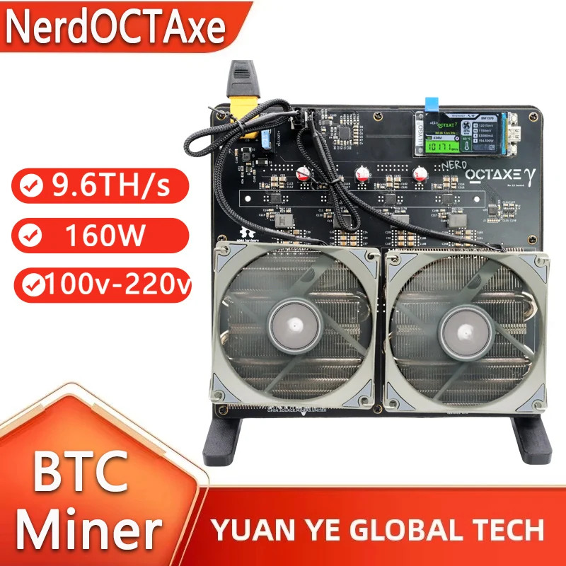 

Новейший Bitaxe NerdOCTAxe с двумя вентиляторами с воздушным охлаждением 9,6Th/s 160W Miner Home Mini Bitcoin BCH Asic Mining Machine с блоком питания