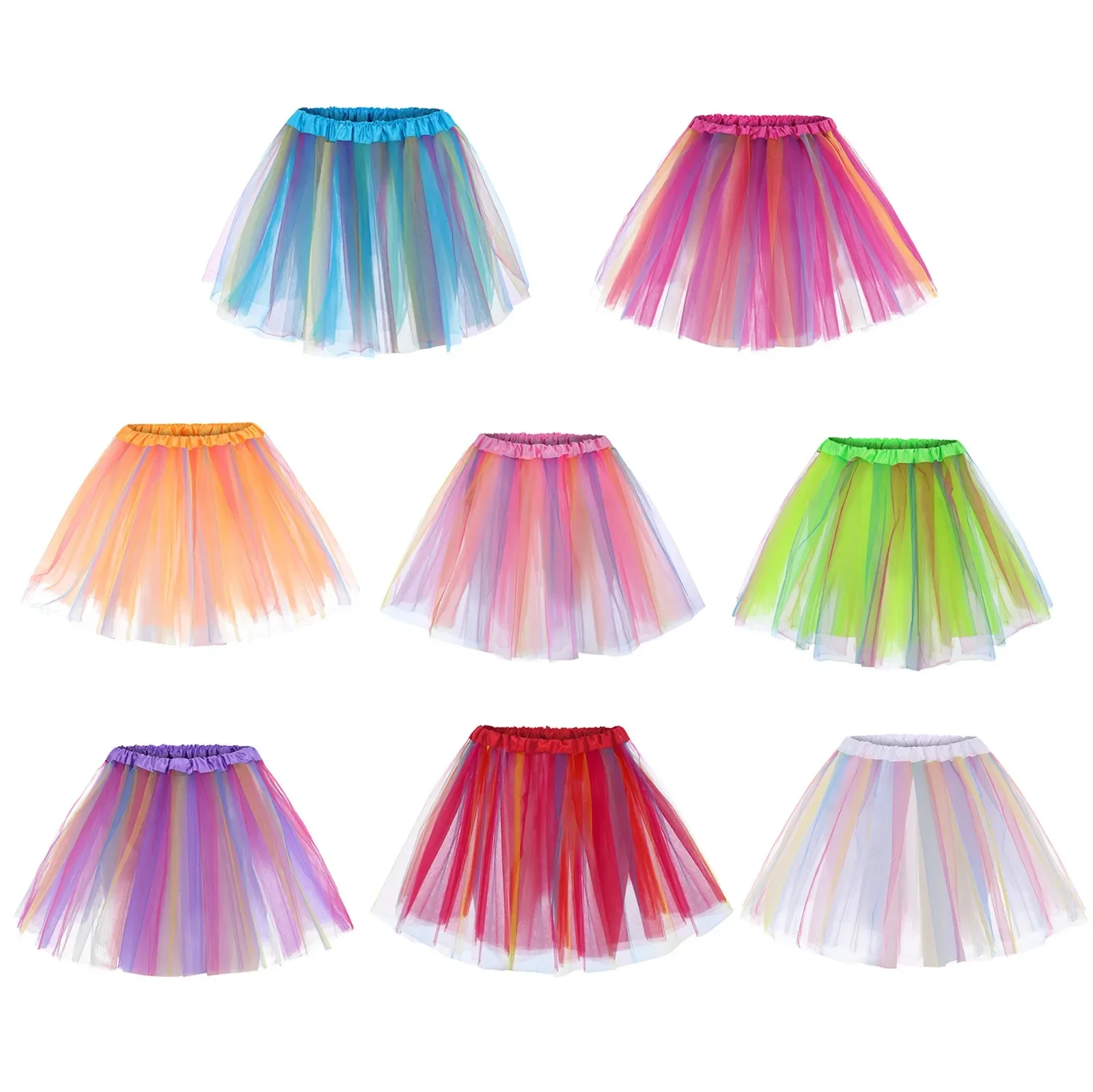 

Women Short Tutu Skirt Girl Elastic Waist Multicolor Patchwork Tulle Fluffy Dance Party Ballet Perform Festival Adult Skirt