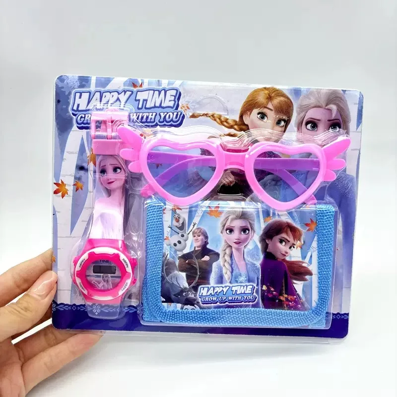 Children's Watch Cartoon Frozen Elsa Princess Cute Watch Set with Wallet and Eyes Suitable for Children's Gifts