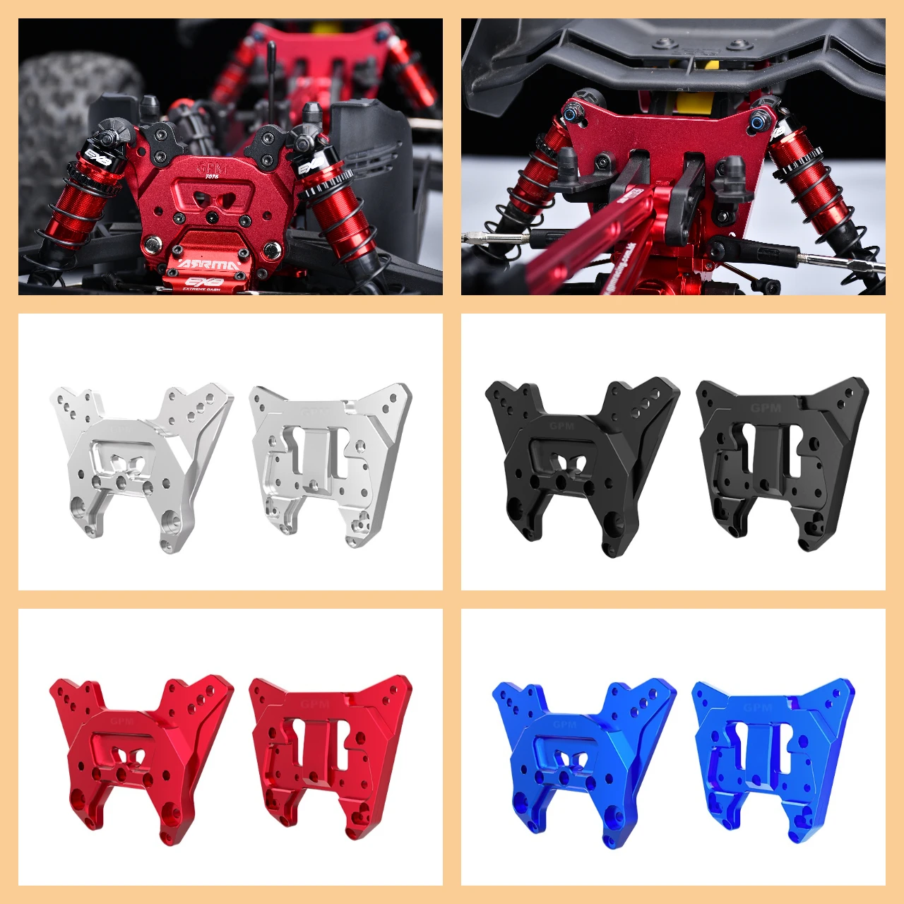 GPM 7075 Alloy Front & Rear Shock Tower ARRMA 1/8 Kraton 6S EXB V6 Notorious V6
