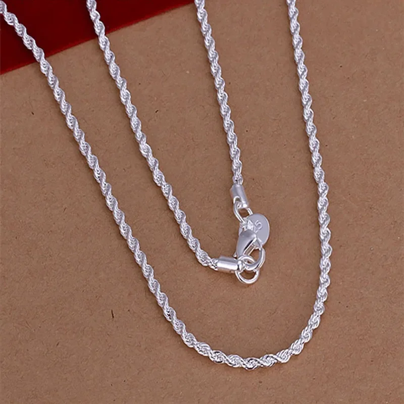 ALIZERO 925 Silver 2MM/3MM/4MM Twisted Rope Chain Necklace For Women Man Silver Necklaces Fashion Wedding Party Jewelry Gifts