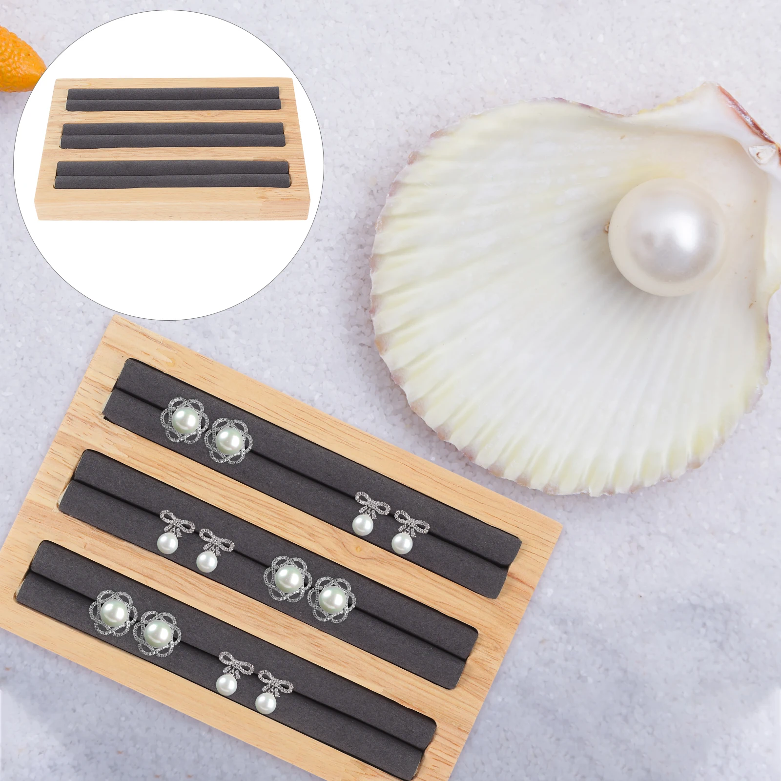 

3 Slots Dark Grey Wooden Ring Holder Organizer Jewelry Display Rack Storage Tray For Rings Bracelets Necklaces Stand Holder