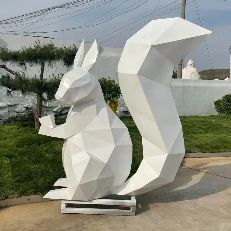 Geometric Squirrel Sculpture Stainless Steel Abstract Color Painted Cartoon Squirrel Ornaments Park Forest Mall Landscape