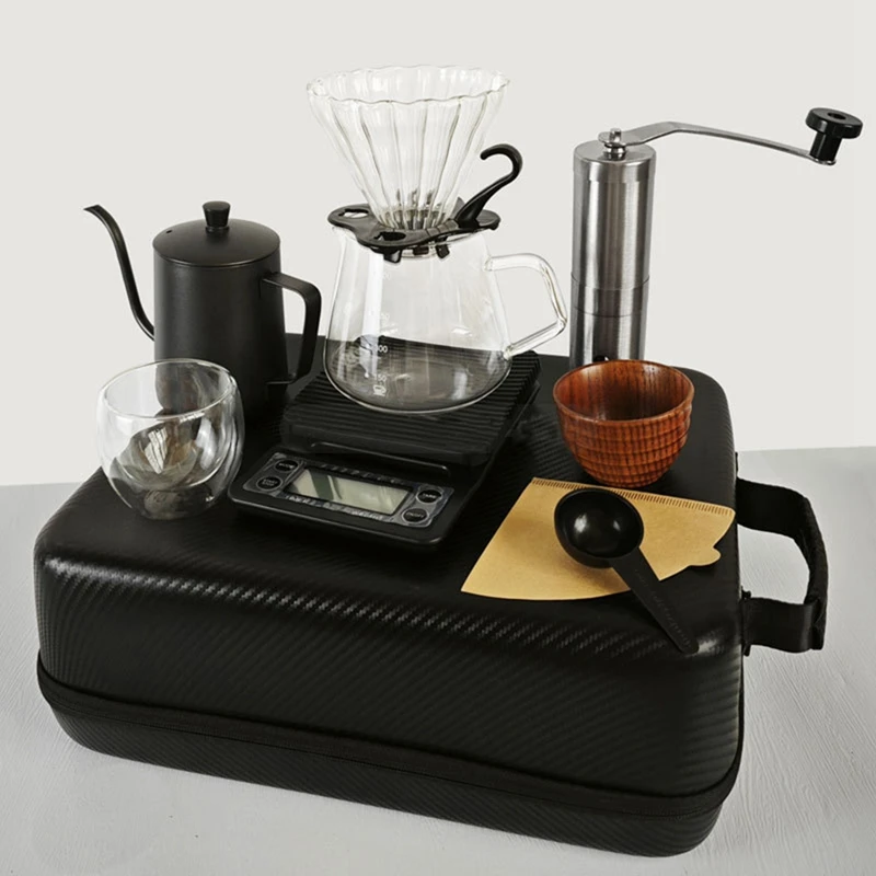 13 Pcs Travel Coffee Lovers Sets With Manual Coffee Grinder Coffee Dripper Goose Neck Kettle Digital Scale Paper Filter