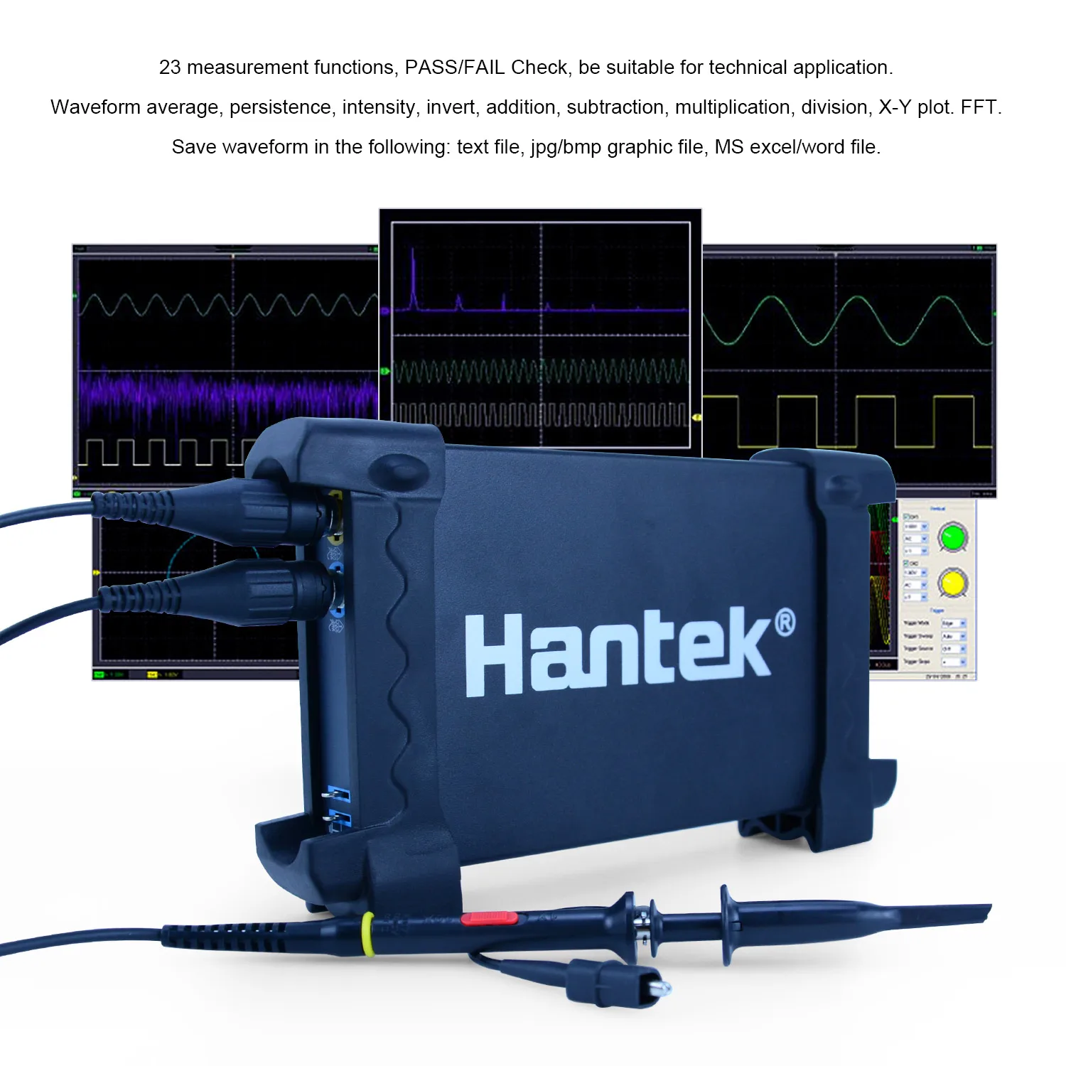 Hantek USB do komputera oscyloskop cyfrowy 2 kanały 6052be 50MHz przepustowość 150MSa/s częstotliwość próbkowania wsparcia Win 7/8/10