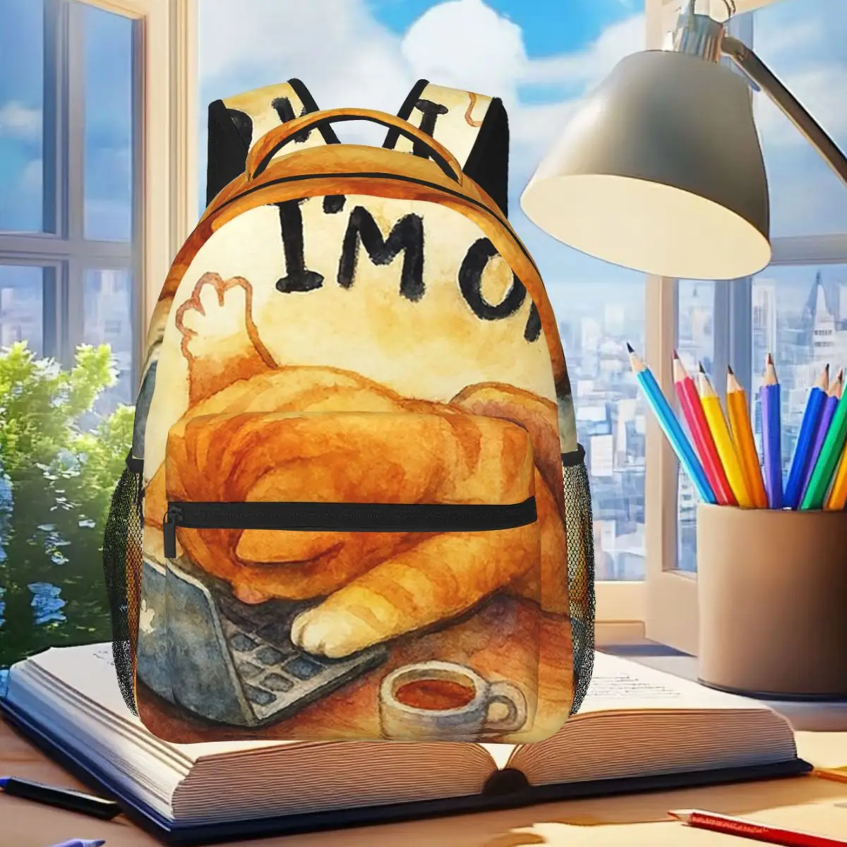

Funny I'm Okay With Working Cats Backpack Student Boys Girls BookBag Kids School Bag Computer Shoulder Bags for Men Women