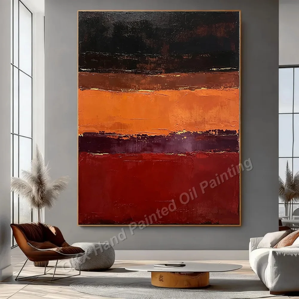 100% Handmade Abstract Oil Painting Original Wall Art Large For Home Living Room Decor Orange Red Black Textured