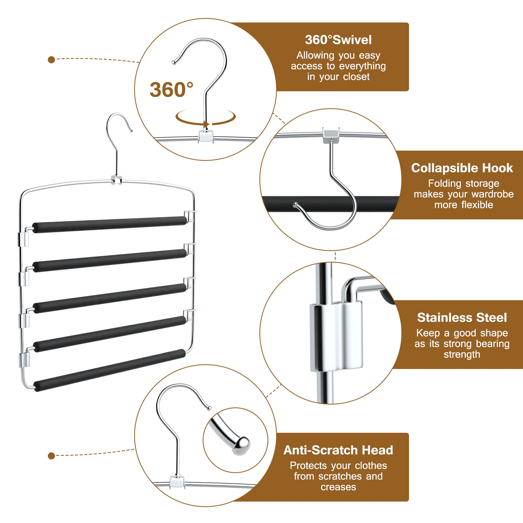 Multi-Layer Stainless Steels Movable Hangers Shelves Organizer Space Saver Closet Hanger Rack Pant Clothes Function Hanger