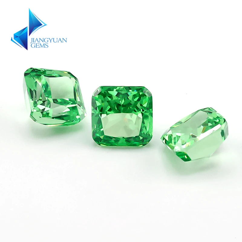 

JIANGYUANGEMS 10#Light Green Square Octangle Radiant Crushed Ice Cut Cubic Zirconia Stone 5A 5x5mm Zircon Loose CZ Gemstone