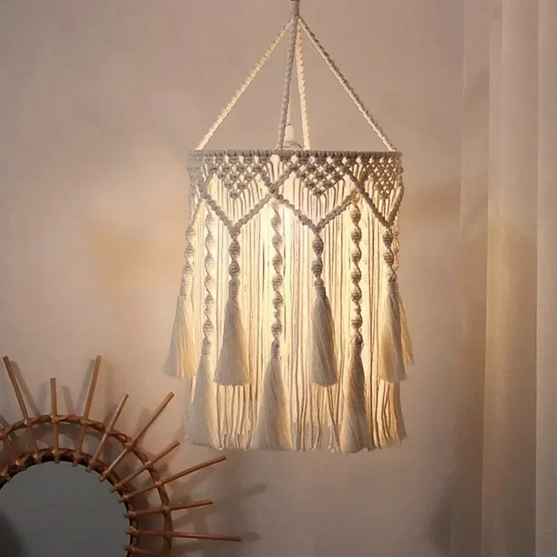 Nordic Style Hand-woven Cotton Rope Lampshade Bohemian B & B Lighting Pendant
