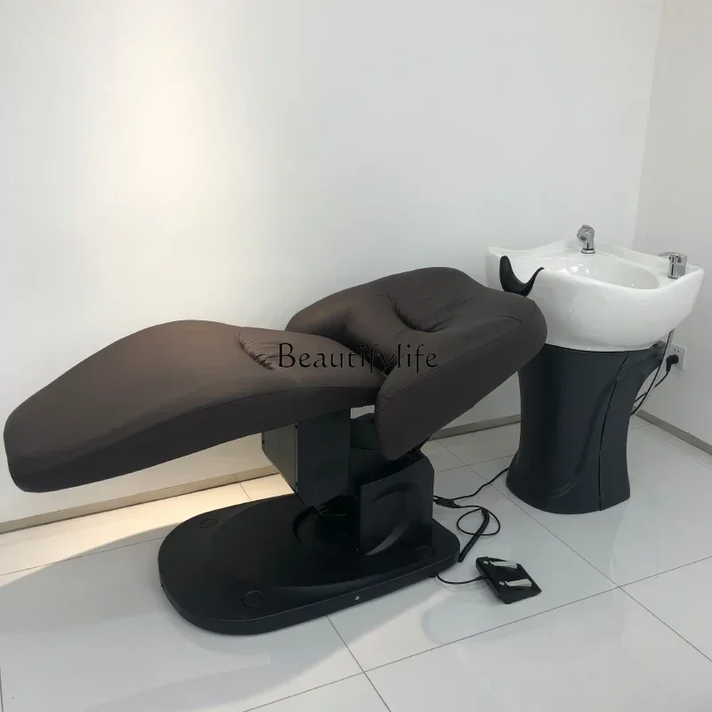 Electric Shampoo Lying Half Flushing Bed Barber Shop for Hair Salon Beauty Salon Ceramic Basin