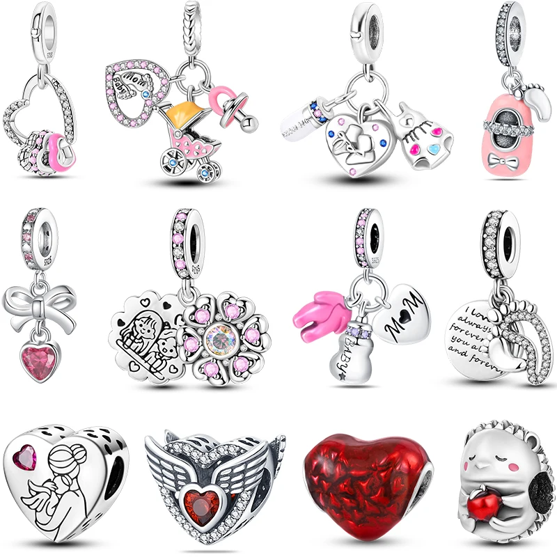 

Mother's Charms Love 925 Sterling Silver Baby Stroller Shoes Fit Pandora Original Bracelets DIY Holiday Holiday Jewelry Gifts