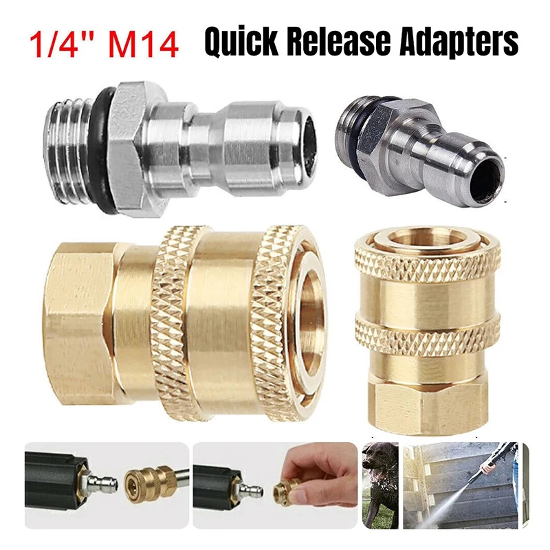 2PCS/set High Pressure Washer Nozzle 1/4 inch Quick-Release Connector M14*1.5 Washer Adapter Set Lance Adapter Coupler