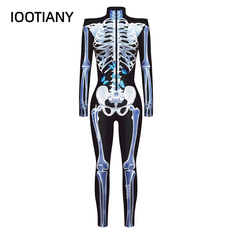 تأثيري هالوين روز فراشة الجمجمة ثلاثية الأبعاد طباعة تأثيري حلي مثير بذلة الهيكل العظمي ارتداءها الكبار كرنفال حفلة monos muje