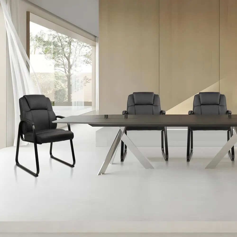 

Leather Reception Guest Chair with Sled Base, Office Stationary Armchair with Padded Armrests for Meeting Conference Waiting Ro